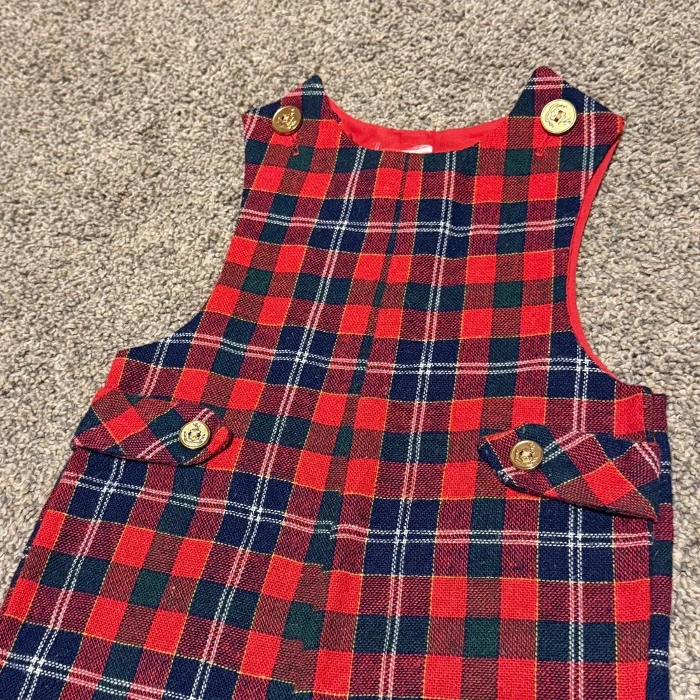 Vintage 80's plaid wool romper toddler overalls